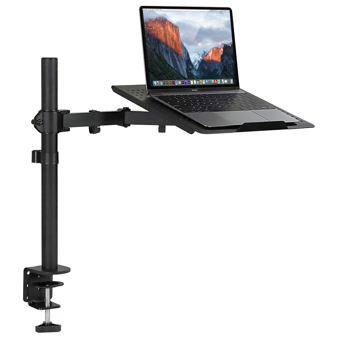 Mount-It! Laptop Desk Mount, Full Motion Laptop Arm with Vented Tray, Heavy-Duty Adjustable Notebook Extension Arm up to 17 Inch with C-Clamp and Grommet Base