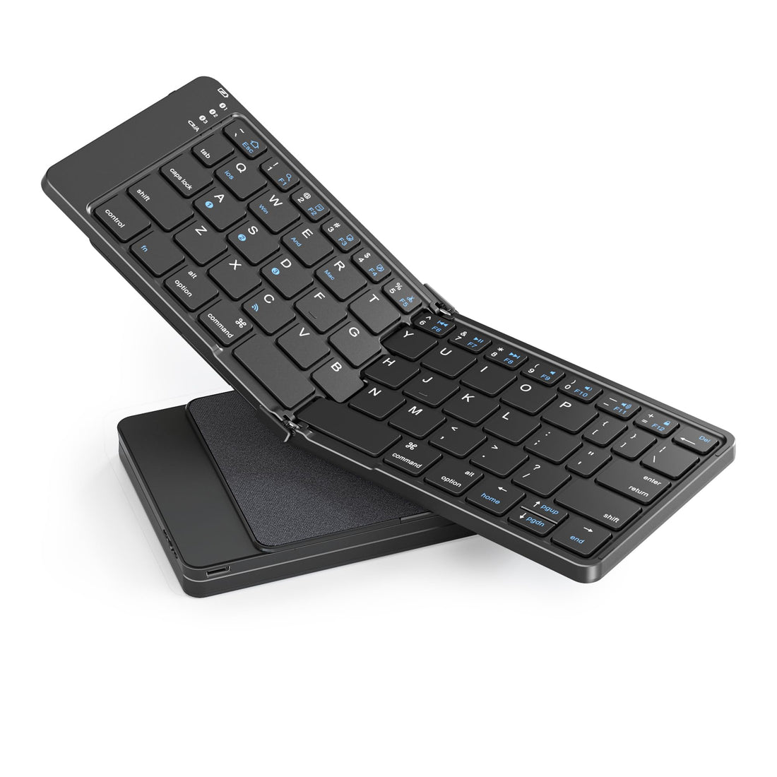 Foldable Bluetooth Keyboard, Portable Wireless Folding Keyboard (BT5.1 x 3), Pocket-Sized & Ultra-Slim, USB-C Rechargeable for iOS, Android, Windows Mac OS Laptop Tablet Smartphone, Black
