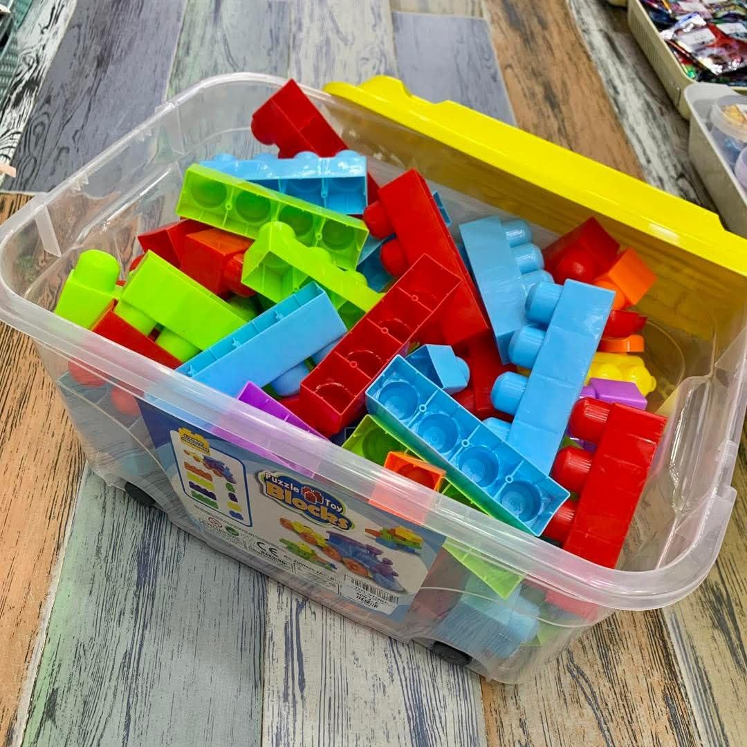 Puzzle Toy Building Blocks Set, Educational Construction Blocks with Storage Container, Multicolour