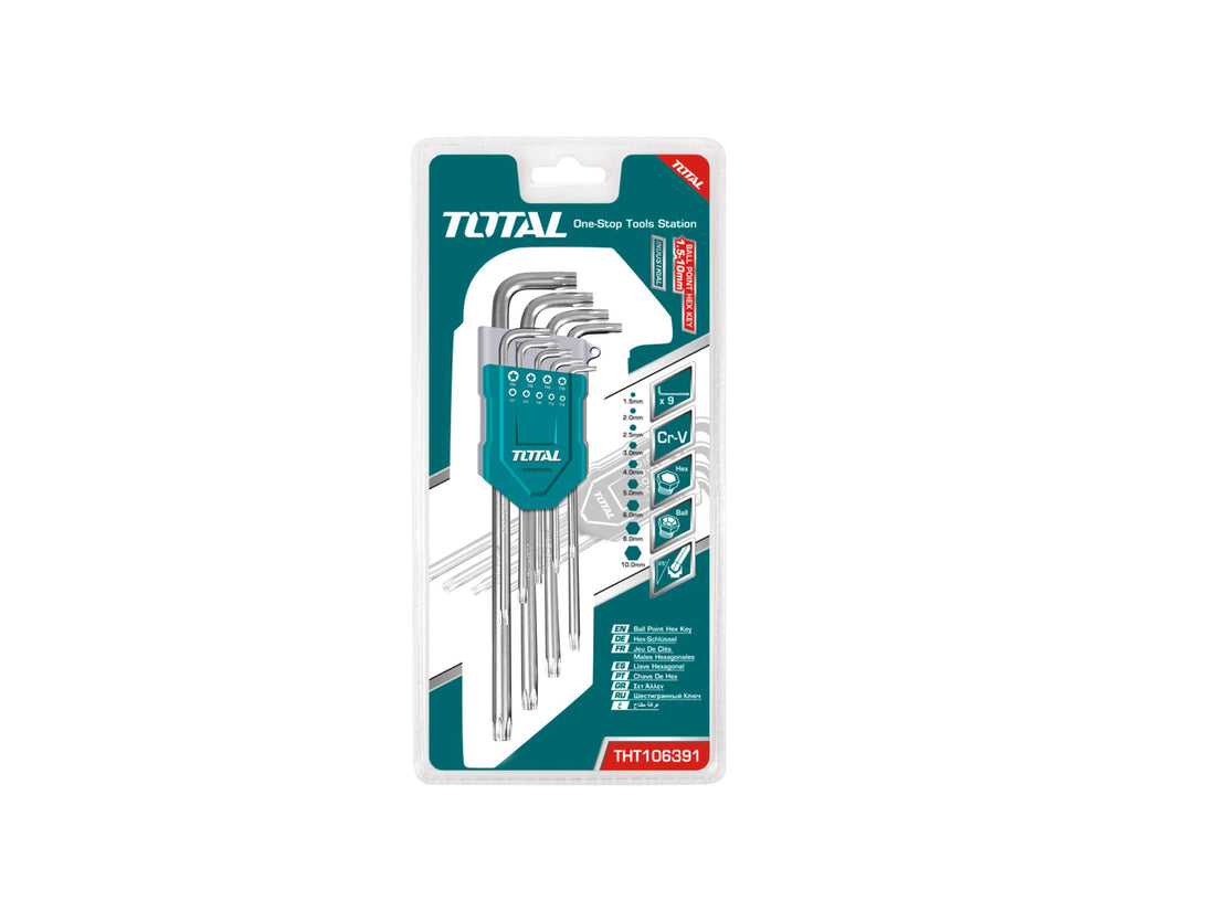 Total Torx Key 9PCS Set, T10-T50, Chrome Vanadium (Cr-V) High Durability THT106391