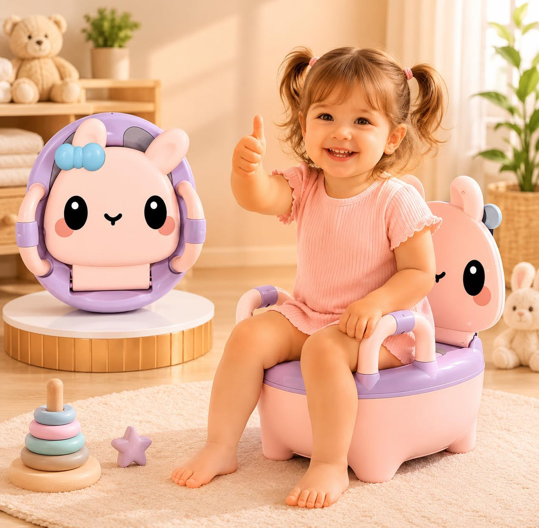 Cute Rabbit Baby Potty Training Seat for Kids 1–6 Years | Portable Toilet Chair with Backrest | Non-Slip Safe Design | Comfortable & Easy to Clean | Boys & Girls Toddler Potty (Purple x Pink)