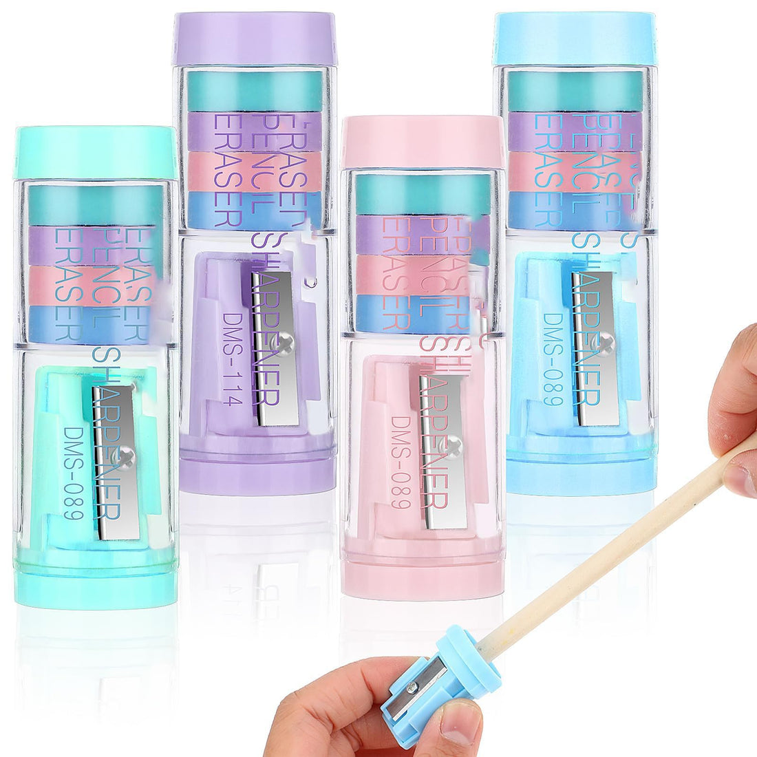 NALACAL Pencil Sharpener & Eraser Set, Handheld Manual Pencil Sharpener, 4Pcs Pencil Sharpeners Manual with 16Pcs Colorful Eraser for Kids Adults Students School Class Home Office Supplies