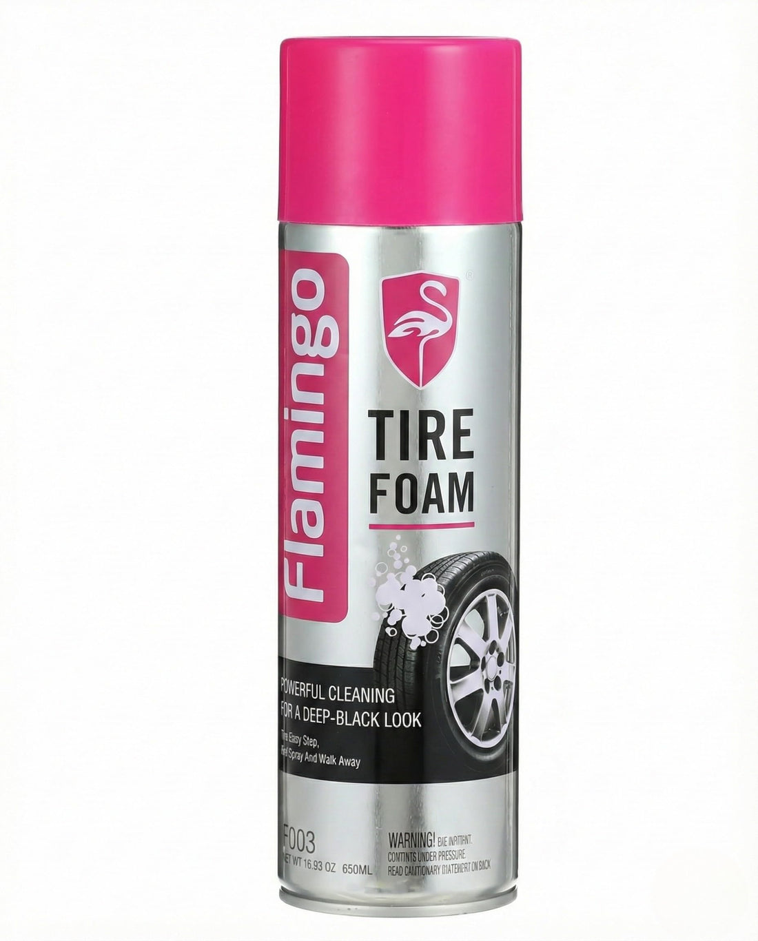 Flamingo Car Tire Foam Cleaner & Polish Spray 650ml – Deep Clean, High Gloss Shine, Removes Dirt & Brake Dust, Safe for Rubber & Alloy Wheels (منظف كاوتش)
