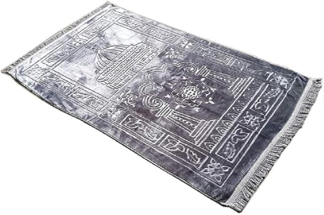 Velvet Prayer Mat with Rubber Fasteners Large Size - 80x117cm, Polyester, Grey