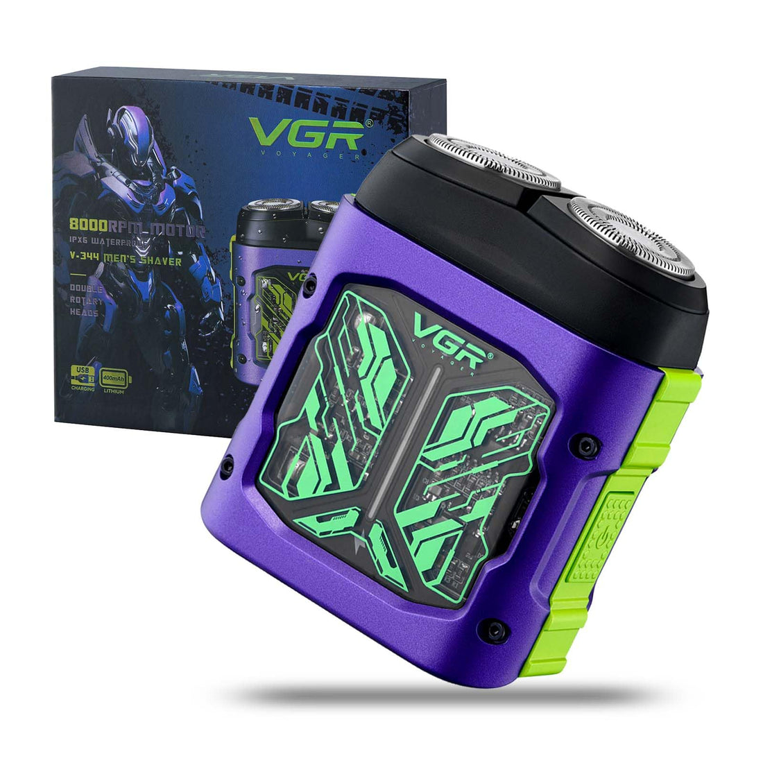 VGR 344 Mini Portable Electric Shaver for Men, Men's Travel Razor with Dual Magnetic Swivel Head, Comes with Storage Bag, Waterproof IPx6, USB Charging, Purple