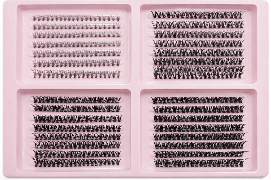 400PCS Mixed Cluster Eyelash Extensions Tray 4-in-1, 20D/30D/40D/50D Volume Lash Clusters with 9mm 10mm 11mm 13mm Lengths, Soft Lightweight Wispy False Lashes for DIY Lash Extension Look