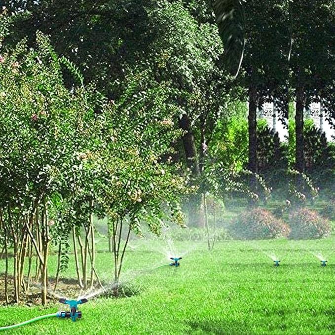 Garden Sprinkler 360 Degree Rotating Adjustable 3 Arm Lawn Water Sprayer Irrigation System For Yard Plants Grass Hose Connector Watering Tool Outdoor Garden Lawn Sprinkler Rotating Head (Green)