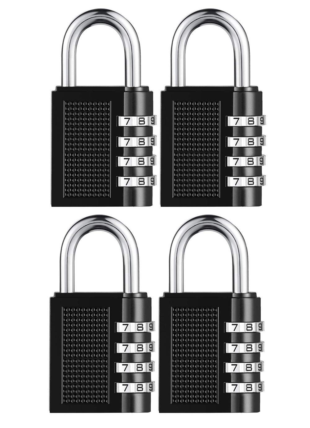 4pcs Combination Locks, 4 Digit Combination Padlock, 10000 Combinations for Home, Gate, Case, Toolbox, Gym, Sports, School and Employee Locker, Outdoor, Fence, Hasp and Storage, Black