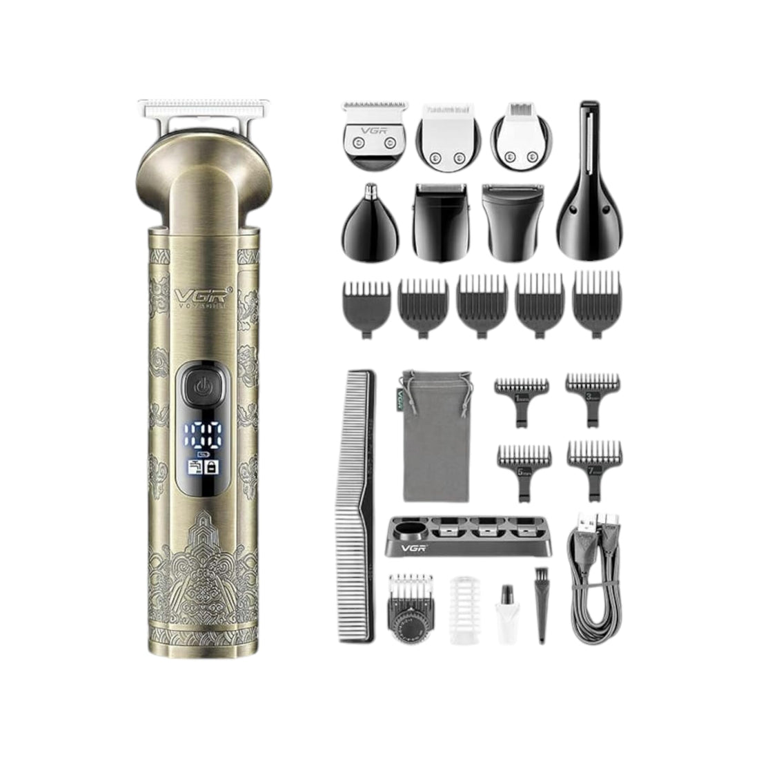 VGR 8-in-1 Men's Grooming Kit, V-110, Cord/Cordless, LED Display, USB Charging, 1200mAh Battery