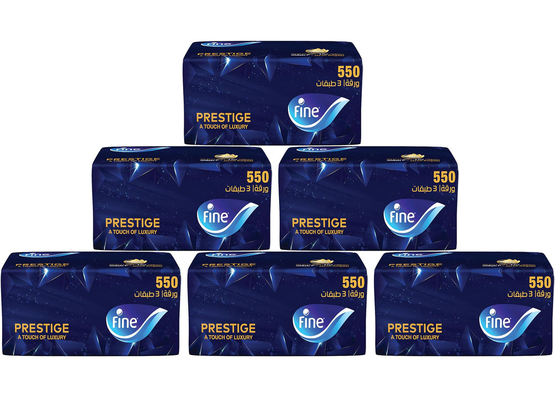 Fine Prestige 3 Ply Facial Tissue Soft pack, 550 Sheets (Pack of 6)