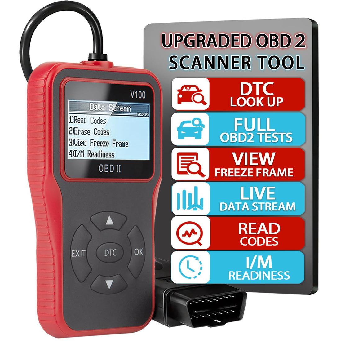 V100 OBD2 Diagnostic Scanner Tool, Code Reader, Engine Light Diagnostic Tool, Battery Voltage Tester, for OBD2 Cars & Trucks Since 1996