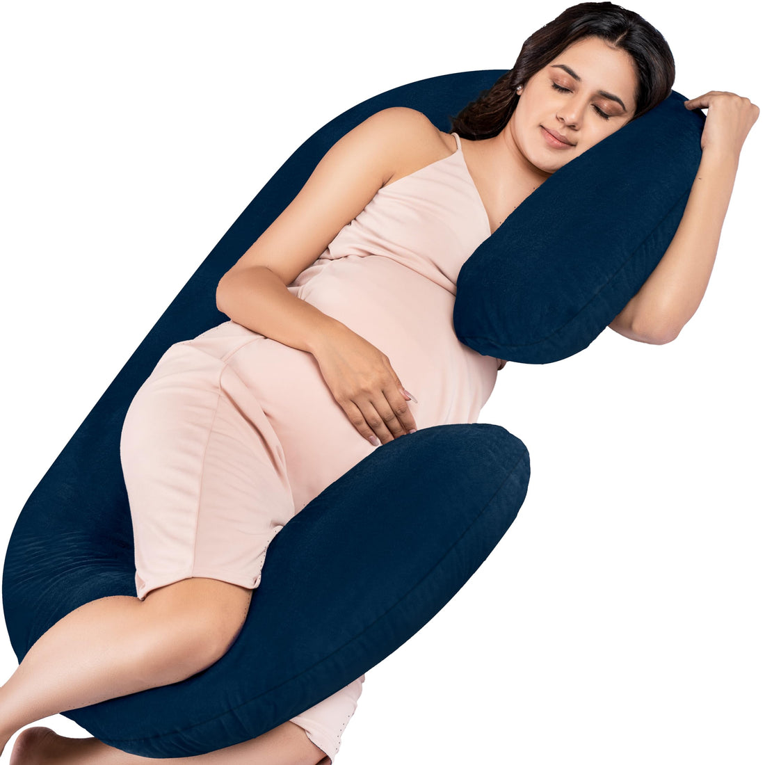MY ARMOR Full Body Pregnancy/Maternity Pillow - Baby Nursing Cushion & Maternity Pillow for Pregnant Women Made of 100% Velvet Pillow Cover - C Shaped (Navy Blue, Premium Velvet)