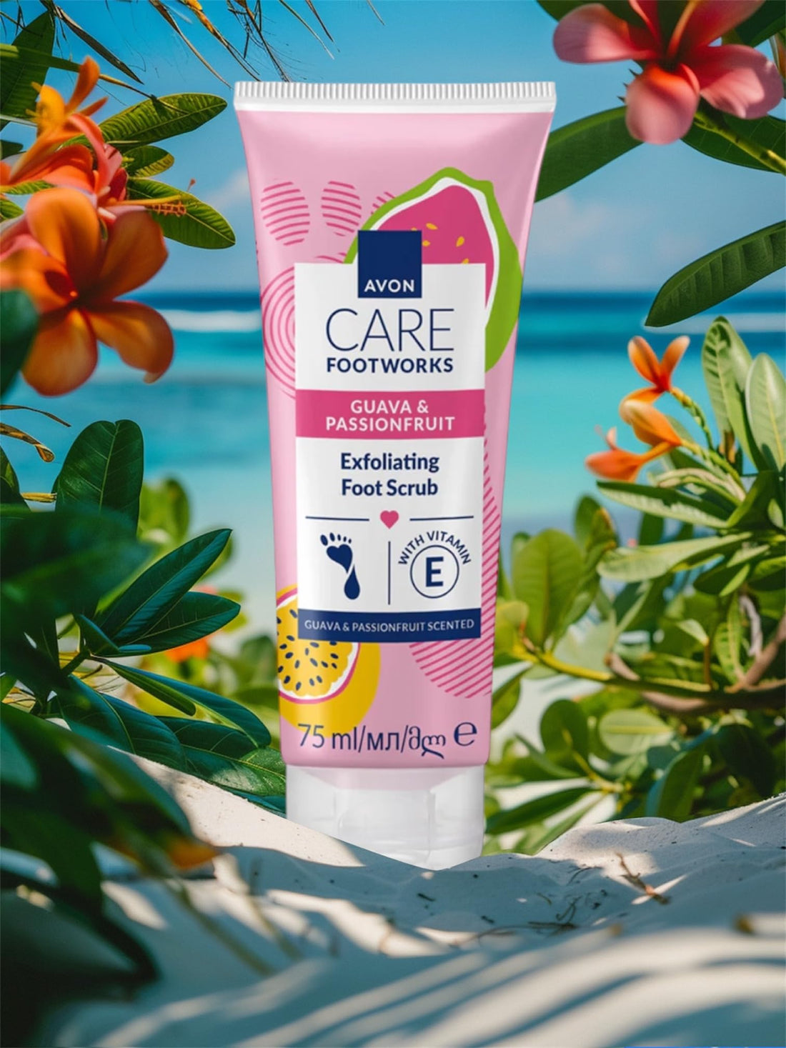 Avon footworks Guava & Passionfruit exfoliating foot scrub 75ml