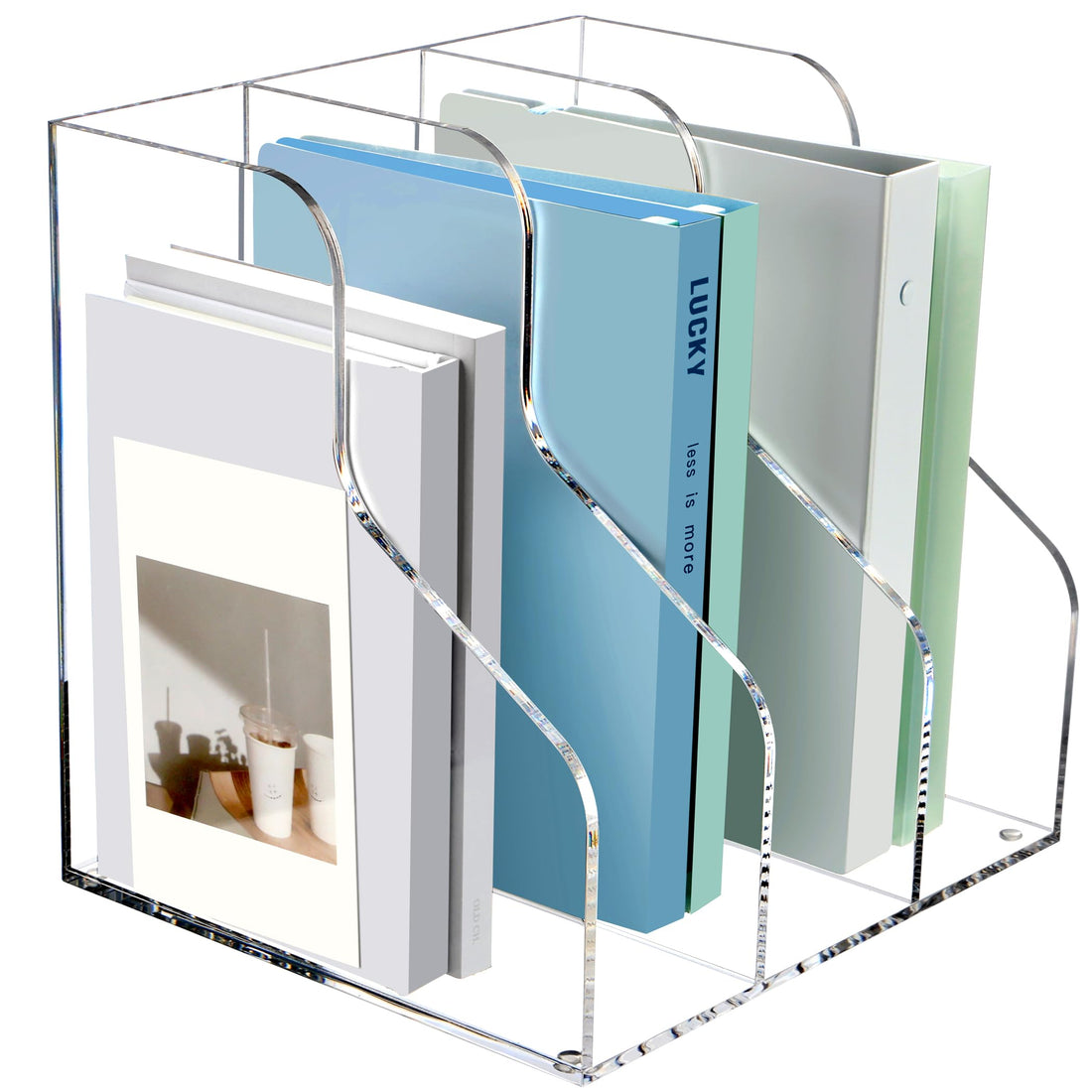 BEST MEDIA Acrylic Magazine Holder, 3-Slot Clear Desktop File Organizer Rack for Books, Folders, and Office Supplies, Space-Saving Bookshelf Sorter for Desk or Workspace, Transparent Stand, Clear