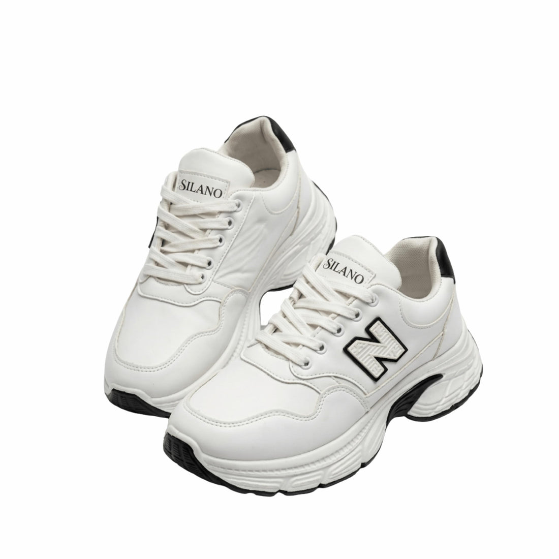 Silano Men’s White Chunky Sneakers – Lace-Up Casual Walking Shoes with Cushioned Sole, Anti-Slip Rubber Outsole, Breathable Upper, Lightweight Streetwear Trainers for Daily Wear
