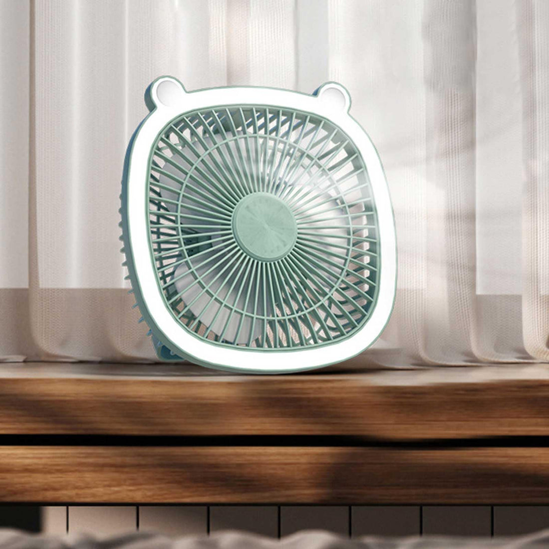 USB Desk Fan with light, Portable Quiet 3 Speeds Wind Desktop Personal Fan, Adjustment Mini Fan Table Fan with usb charging for Better Cooling, Home Office Car Indoor Outdoor (green)
