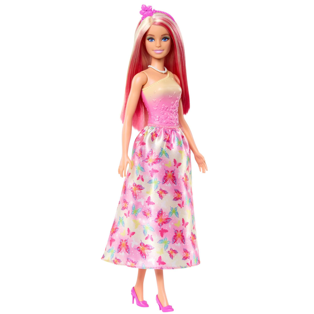 Barbie Royal Doll with Pink & Blonde Fantasy Hair, Colorful Accessories, Pink Ombre Bodice & Butterfly-Print Skirt