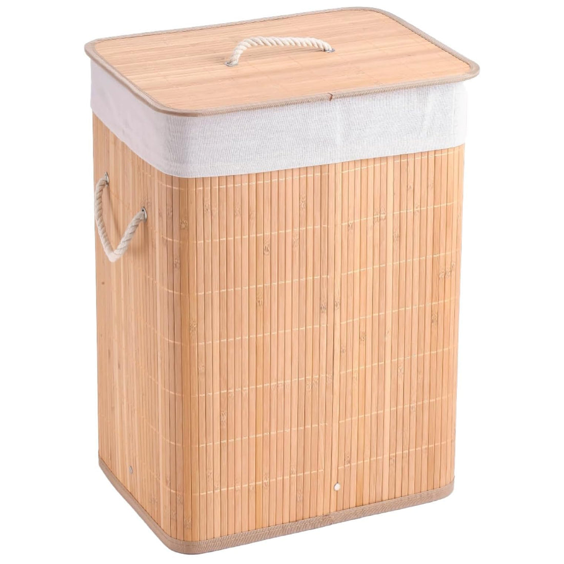 Large Bamboo Laundry Basket with Lid, Collapsible Laundry Basket with Removable Liner for Storing Dirty Clothes and Towels, Lightweight Storage Basket for Bathroom, Bedroom, or Kids Room (Rectangular)