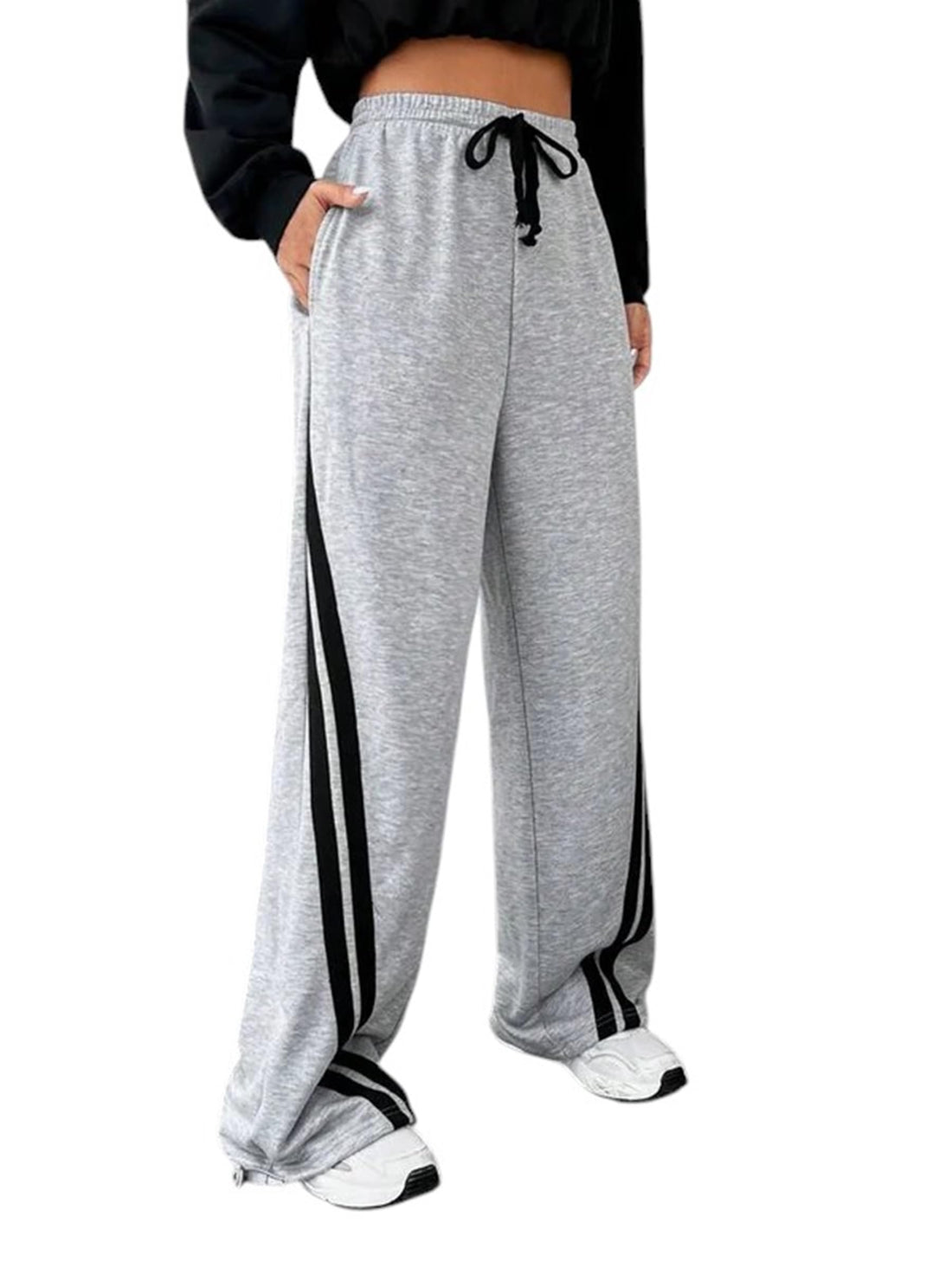 MEZA Women's Wide Sweatpants, Imported Diving, Two Slant Front Lines Wide Leg High Waist