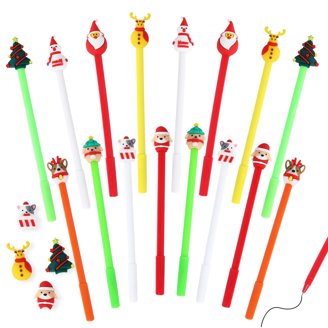 Christmas Pen, 16pcs 0.43mm Gel Ink Pens, Christmas Ballpoint Pens, Cartoon Snowman Santa Claus Reindeer Christmas Tree Ballpoint Pen Black Gel Ink Pens for Family Stationery Supply