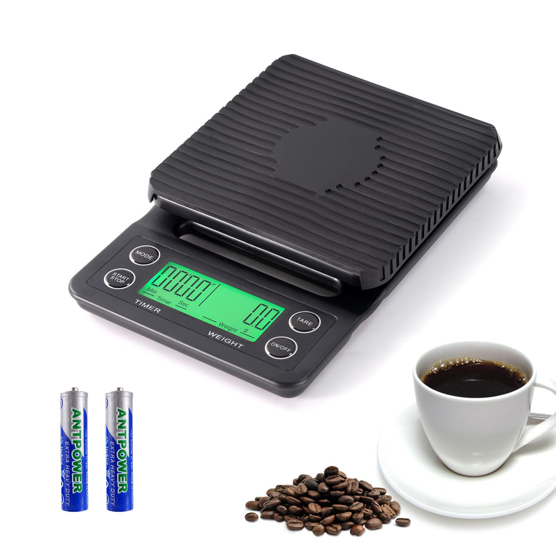 Coffee Scale with Timer 3kg/0.1g, Pour Over Drip Espresso Scale with LCD Display High Precision with Tare Function and Silicone Cover for Kitchen, Coffee, Baking, Jewelry(Batteries Included)