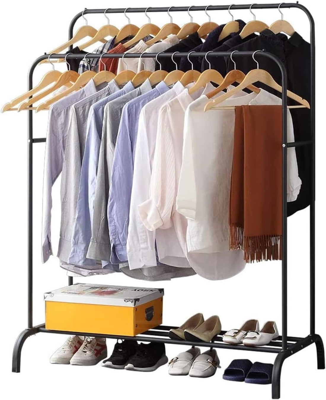 Black Metal Clothes Rack | Heavy Duty | Versatile | Shoe Storage | Bedroom Organizer | Easy to Assemble | Non-Slip Design | Home | Generic