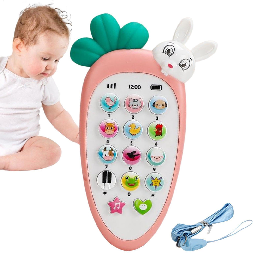 Babyphone, mignon, carotte, jouet pour bébé avec lumière respiratoire, différents sons de musique, jouets de dentition pour bébé
