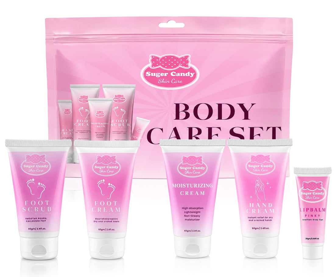 Body Care Set - With Foot Cream, Foot Scrub, Hand Cream, Moisturizing Cream and Lip Balm, Urea Foot Care Kit For Dry Cracked Skin, Lightweight Non-Greasy For Soft Smooth Skin