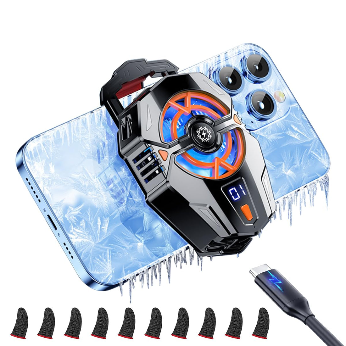 Phone Cooler Gaming Fan, 3 Speed Adjustable Gaming Phone Cooling Fan with Digital Display, Universal Phone Cooler for iOS & Android Smartphones from 4.5 to 6.7 in, Phone Cooler for Live Streaming