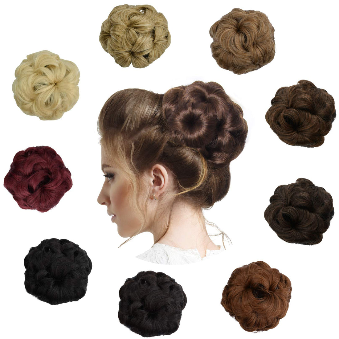 HOOJIH Claw Clip in Bun Hairpieces Updo Extension Chignon Synthetic Ponytail Scrunchies for Women Girls - Dark Blonde