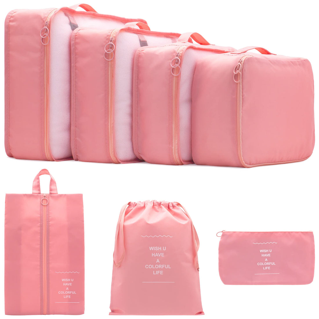 PAZIMIIK 7 Set Packing Cubes Clothes Storage Bag Luggage Packing Organizers for Travel Accessories Pink