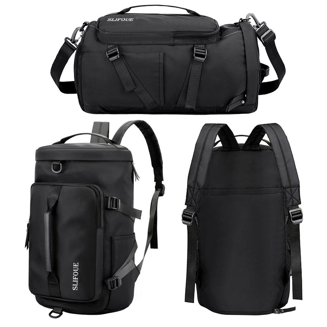 SLIFOUE Gym Bag, Duffle Bag with Shoe Compartment and Wet Pocket, Weekender Bags for Women, Overnight Bags for Yoga Travel Swimming Camping, Lightweight Waterproof, Black, 35L, Gym Bag