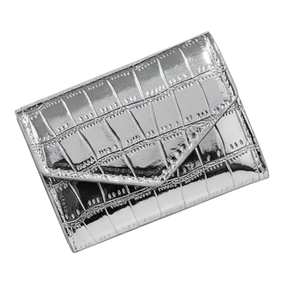 Slim wallet with a metallic crocodile patterned leather design Credit Card Holder Pocket Wallet for Women Girls ATM ID Card exuding modern elegance (Silver)