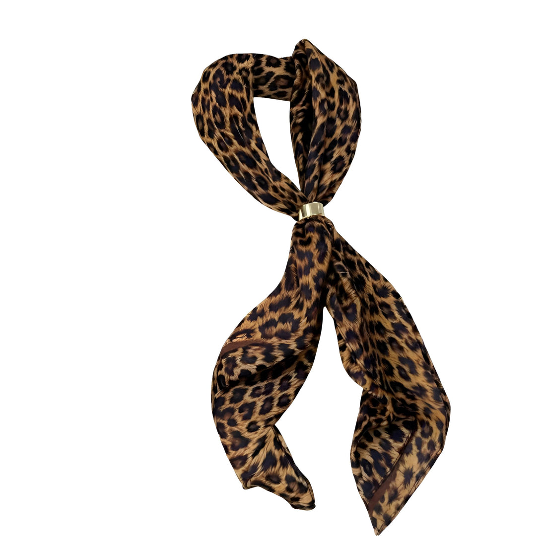 Leopard Print Scarf - Lightweight chiffon neck wrap with elegant metal ring, perfect for casual and formal outfits, adds bold animal print style to any look.