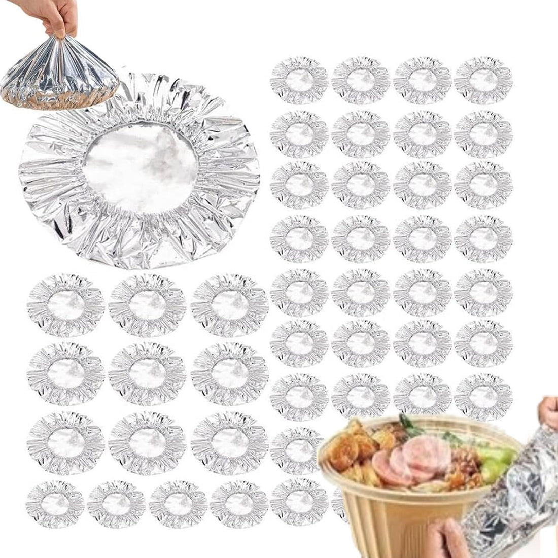 50pcs Repeatable Aluminium Foil Film Insulation Cover,Aluminium Foil Film Insulation Food Cover,Kitchen Fresh-Keeping Insulation Film,Fruit Cling Wrap,Elastic Bowl Covers