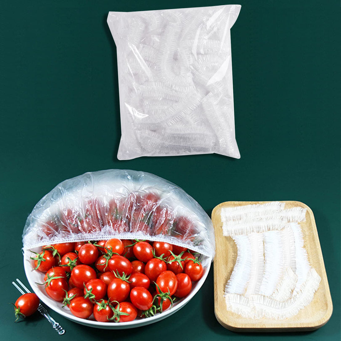 Reusable Fresh Keeping Bags Cling Film Bag -100 Pcs Elastic Lids Food Storage Covers,Universal Elastic Stretch Bowl Cups Lids Food Covers Kitchen Supplies for Fruit/Vegetable/Meat/Food Preservation