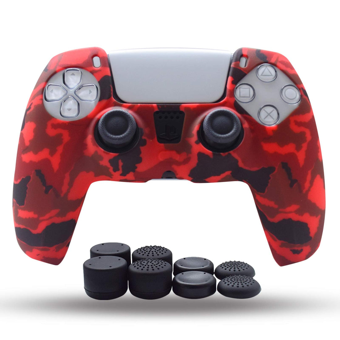 PS5 Controller Skin,Silicone Grips for Playstation 5 PS Controller Anti Slip Cover Case Protector for Dual Sense 5 Controller(Red) - 8pcs Pro Thumb Grips