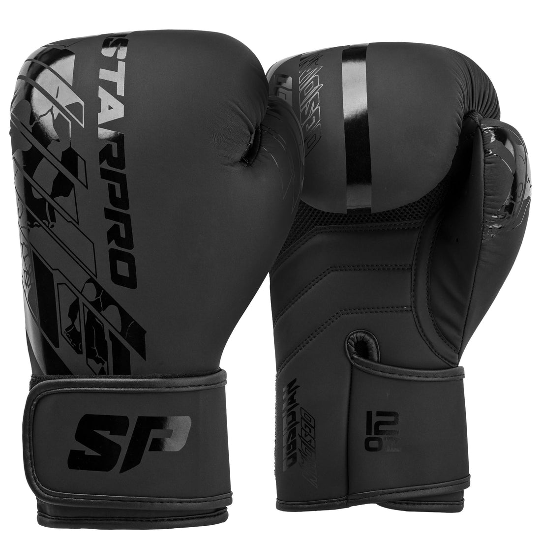Starpro Obsidian Matte Black Boxing Gloves - Fuax Leather - Training, Sparring & Kickboxing Gloves for Men & Women - 8oz 10oz 12oz 14oz 16oz