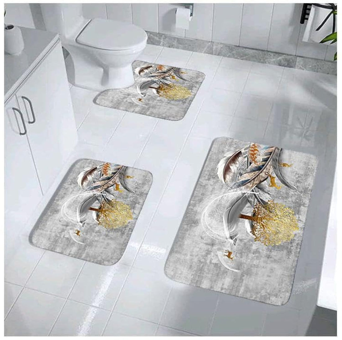 Khoyot Set of 3 Plush Bath Mats with Dots Backing - KCT-av40306 - Patterned - Pattern 6
