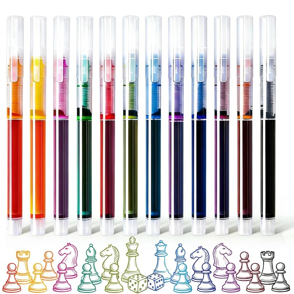 Coloured Pens Set of 12, Rollerball pens, Ultra-Fine Liquid Ink Pens, 0.5 mm Fine Point, Quick Dry, Smooth Writing Experience, Smudge-Proof Writing for Journaling, Note Taking, Doodling
