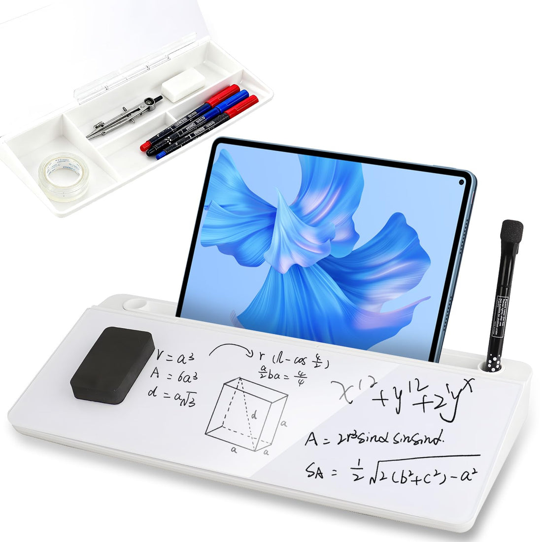 Small Glass Desktop Whiteboard Dry Erase Board, Computer Keyboard Stand Whiteboard Surface Pad With Drawers, Desktop Organizer And Accessories For Office, Home, And School Supplies(White)
