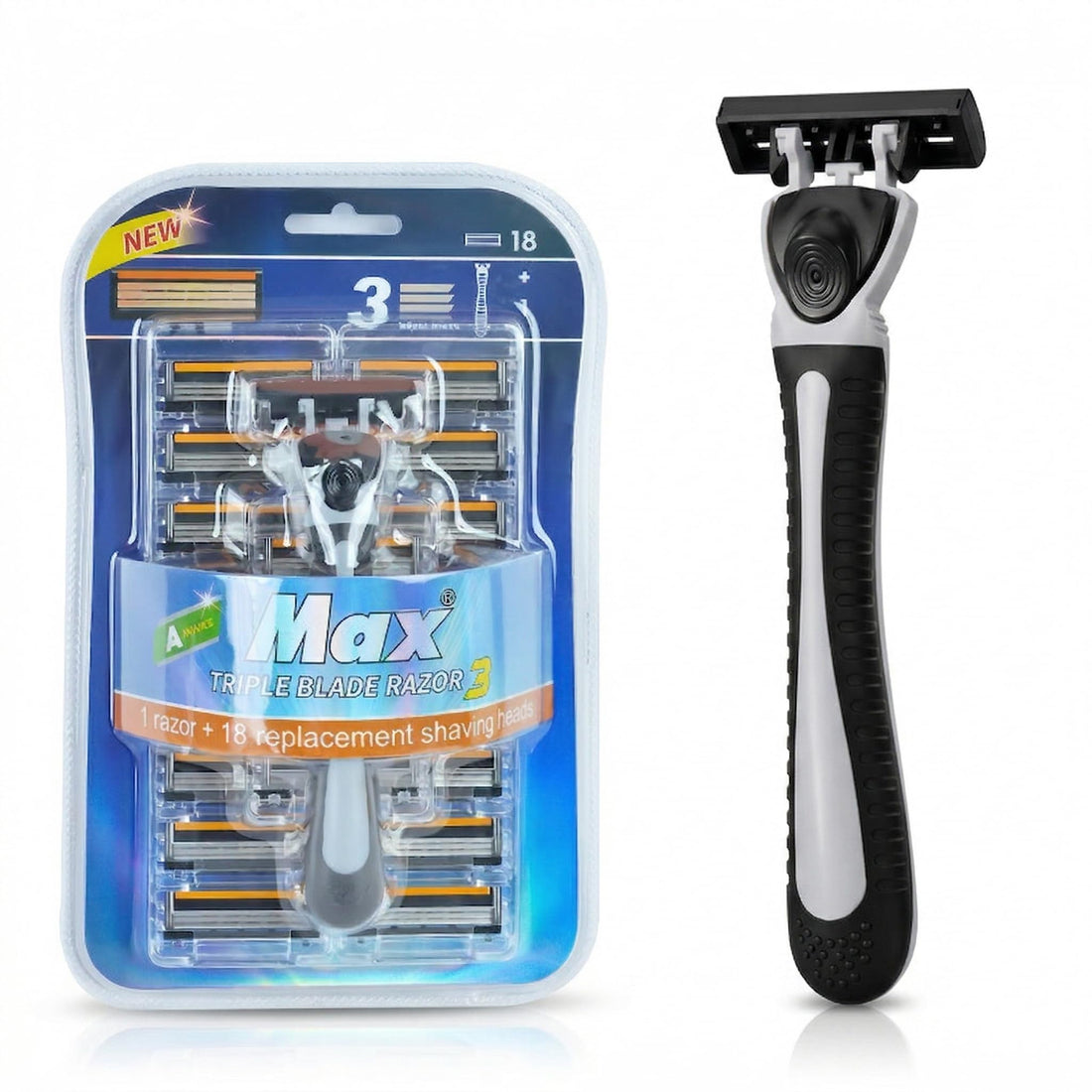 Premium Razor Set with Triple Blade for Men | Ultra Safe and Comfort Shaving Experience | Ergonomic Rubber Handle + 18 Replacement | Fusion Rotating Head | Lubricating Strip | Face & Body Grooming