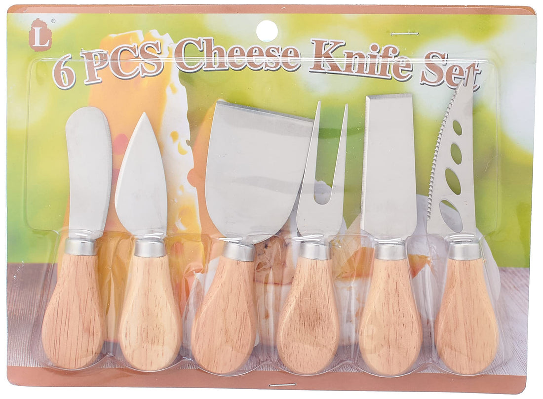 Stainless Steel Knife With Wooden Handle For Cheese Set Of 6 Pieces - Silver Wooden