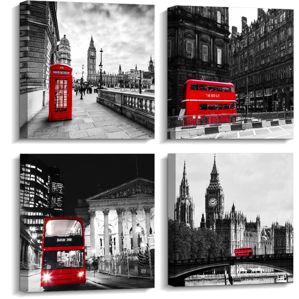 Pinetree Art Black and White City Landscape Canvas Wall Art Street Building Canvas Print Framed Artwork for Bedroom Living Room Decor