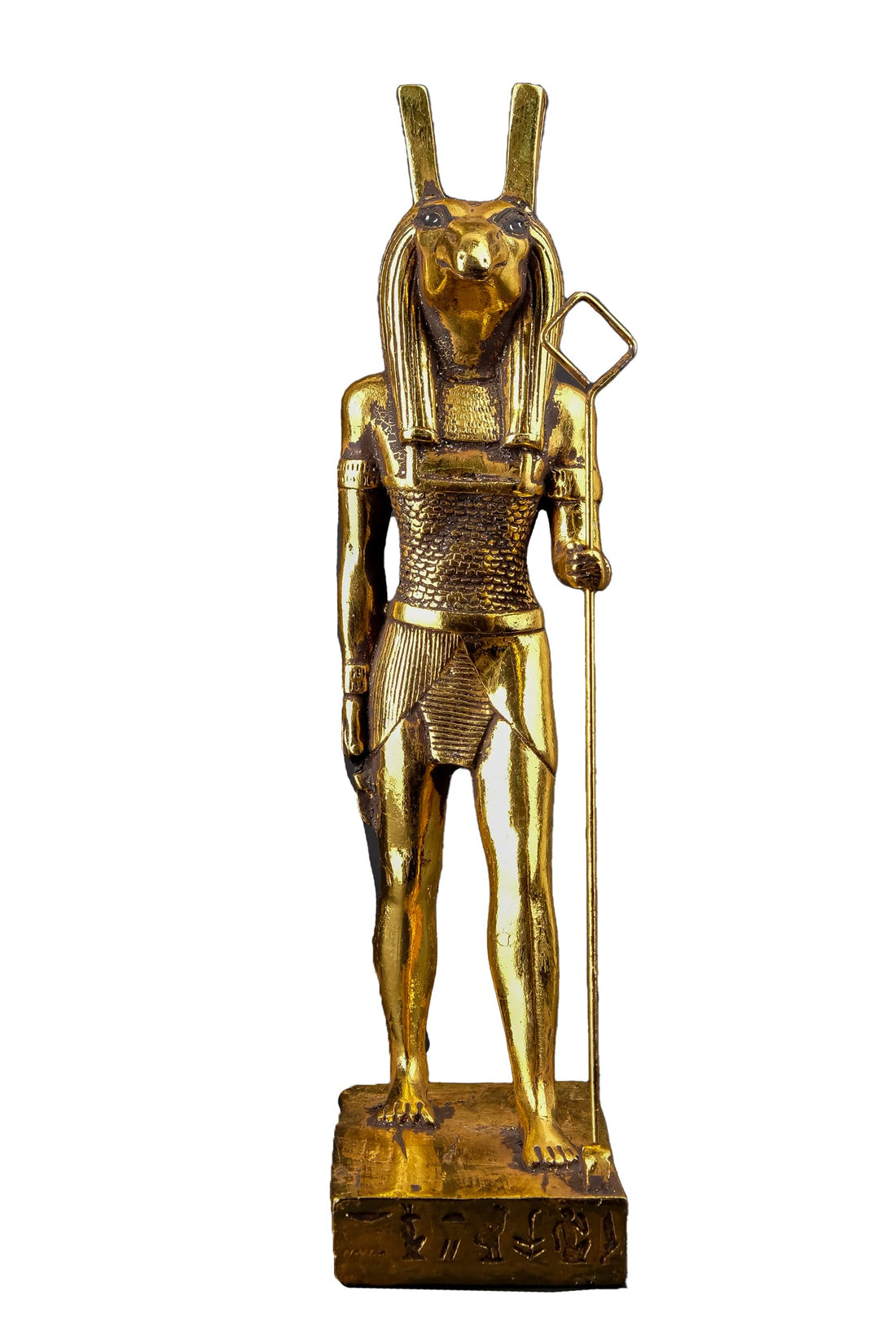 Egyptian statue of God Set (Seth) and Suetekh was the God of chaos,violence,deserts and storms he is the murderer of his brother Osiris Gold leaf hand painted made in Egypt.
