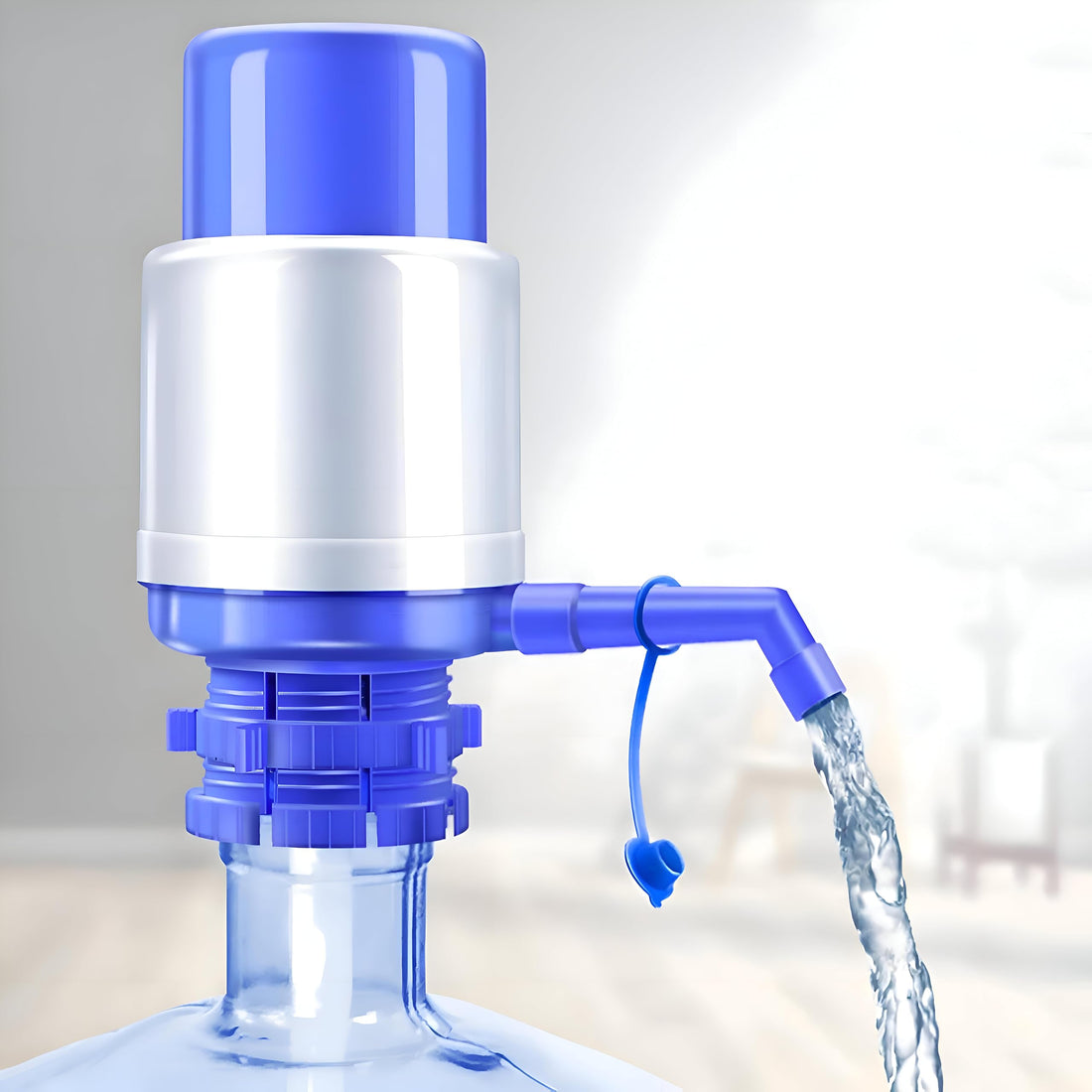 5 Gallon Manual Water Dispenser Pump, Portable Blue Water Bottle Pump with Protective Spout Cover, Compatible with Most 2-6 Gallon Water Coolers (1 Pump)