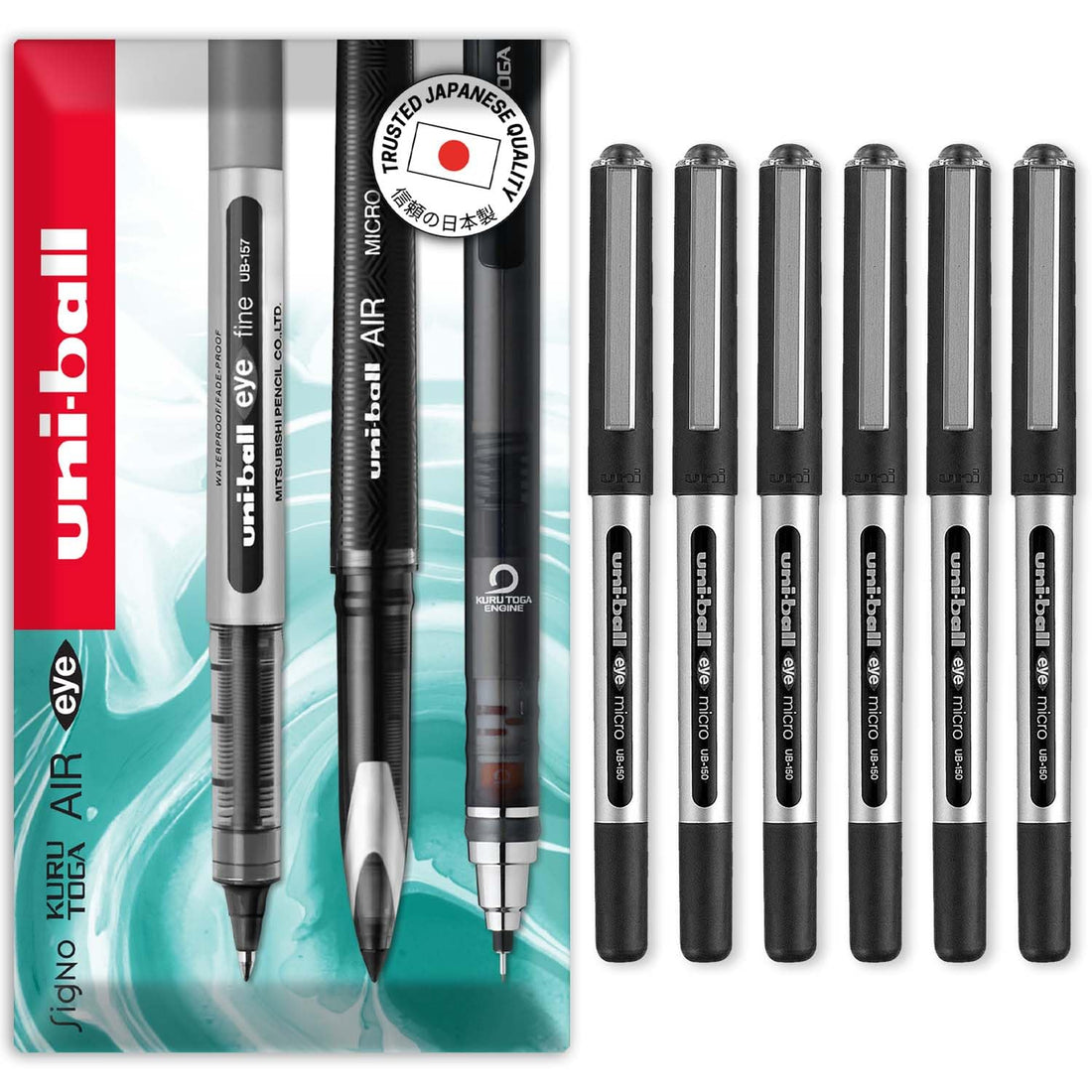 uni-ball Eye Micro UB-150 Gel Ink Pen - 0.5 mm - In Gift Box (Pack of 6, Black)