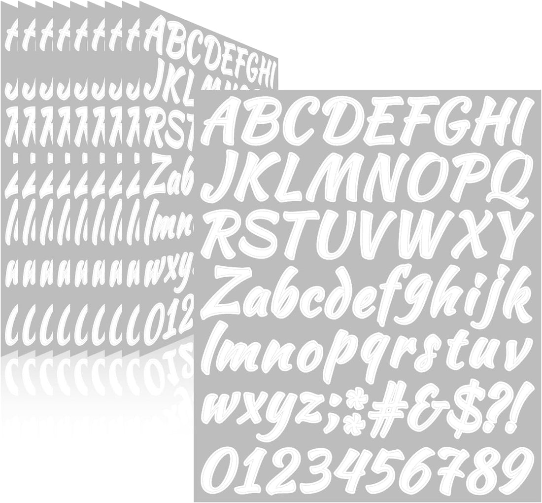 Magy store 710 Pcs 10 Sheets Letter Stickers,Self Adhesive Waterproof 1 Inch Mailbox Numbers Vinyl Stickers,Alphabet Decals for Water Bottle,Window,Door,Classroom,Car,Laptop,Scrapbook (White, 1 Inch)