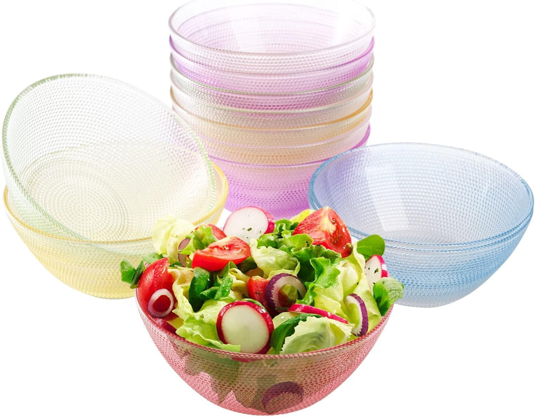 Colorful Glass Bowls, 10.5 OZ Glass Bowls, Stackable Glass Salad Bowl, Glass Prep Bowls Serving Bowls for Kitchen Prep, Dessert, Dips, Candy, Nuts, Snack (2 Pcs)