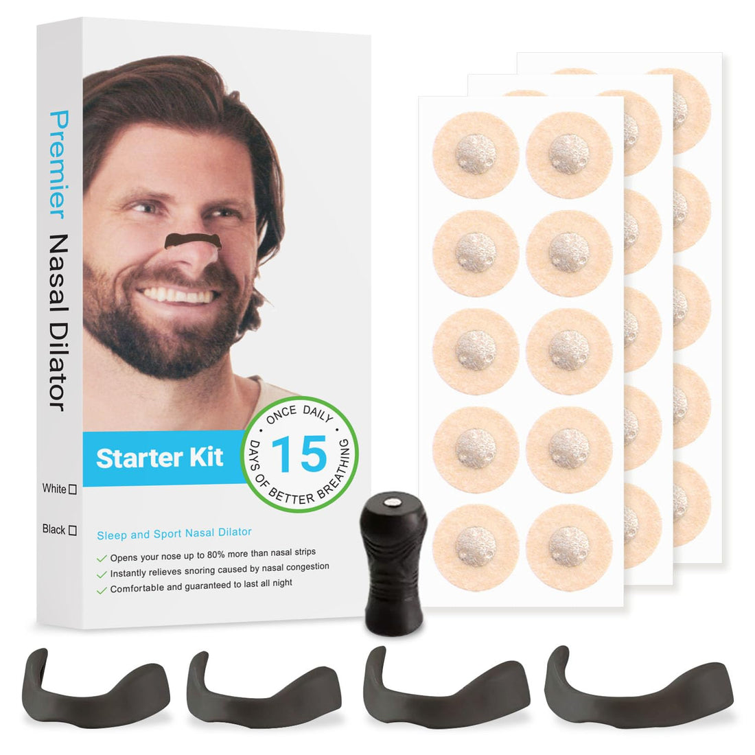 Magnetic Nose Strips – Extra Strength Nasal Strips for Snoring Relief, Anti Snore Nose Strips to Improve Breathing, For Sleep & Sports Use (15 pairs)